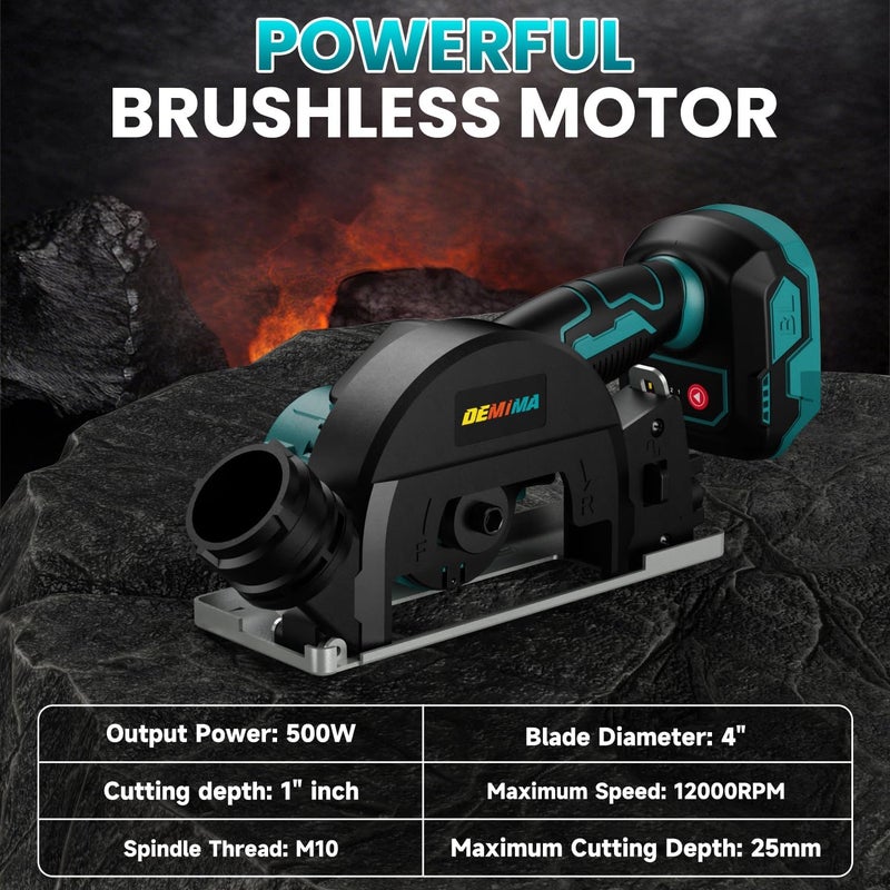 DEMIMA 4" Brushless Cordless Cut-Off Tool Compatible with Makita 18V Battery, 500W mini Saw Up to 12000RPM with 6 Cut Off Wheel, 4" Blades & Base Plate for Metal, Wood, Tile and Plastic (No Battery) - Image 3